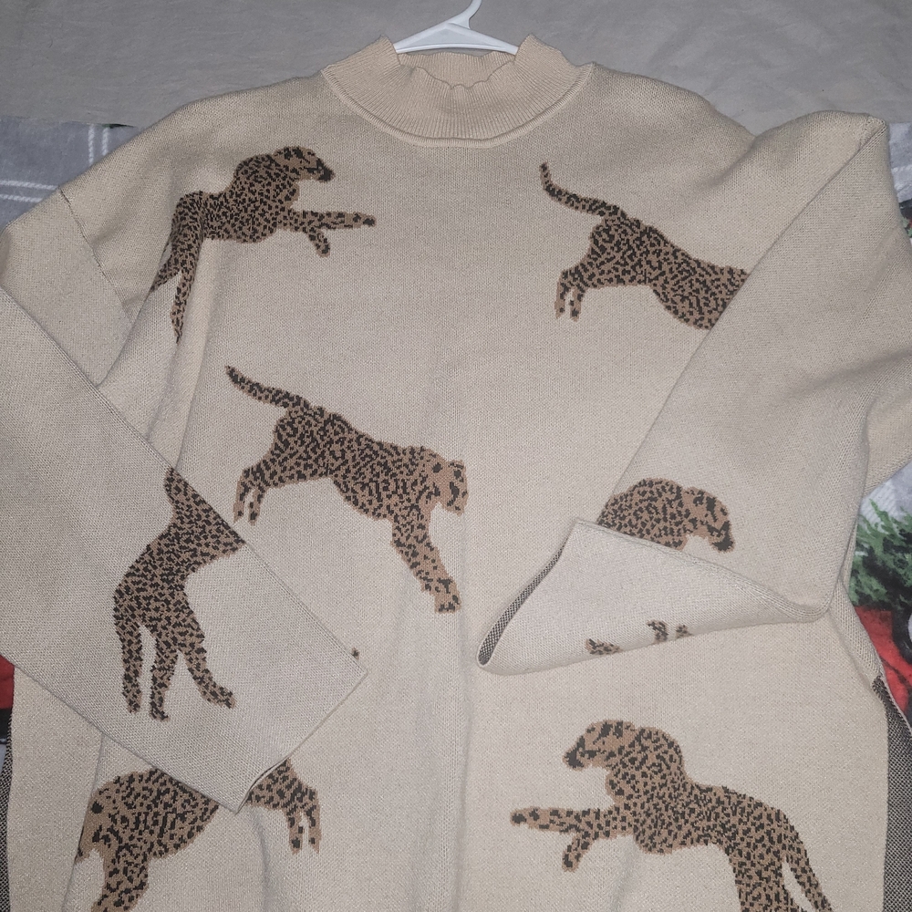 Leopard Print Beige Sweater Top